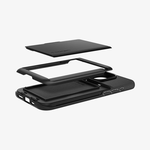 ACS06589 - iPhone 15 Pro Max Case Slim Armor CS in black showing the back with card in slot